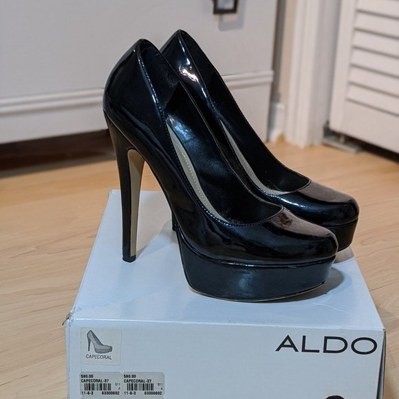 ALDO Black Glossy Patent Platform Pump Capecoral